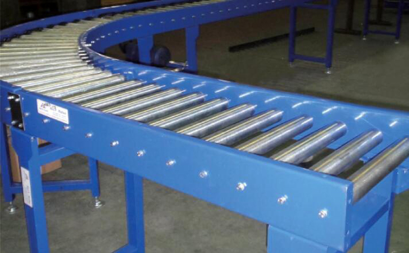 Single Sprocket Driven Curved Roller Conveyor Transportador de rolos curvos acionados por roda dentada única