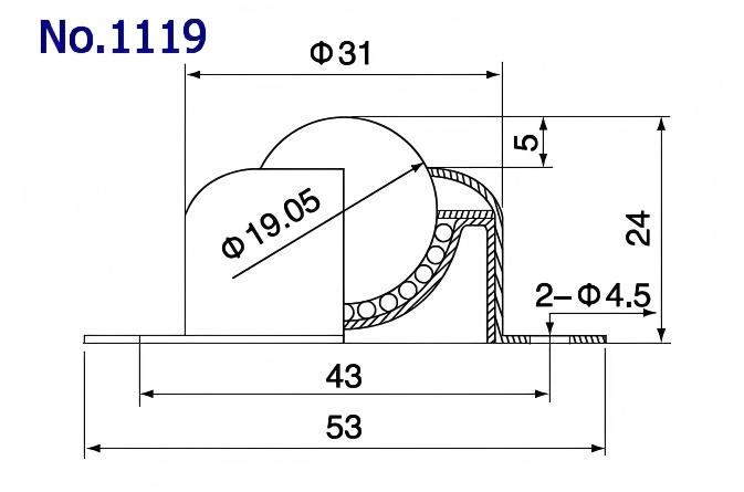 1119 2-holes flange base fixing ball transfer unit 1119 2-HOUNS FLANGE BASE Fixing Ball Transfer Unit