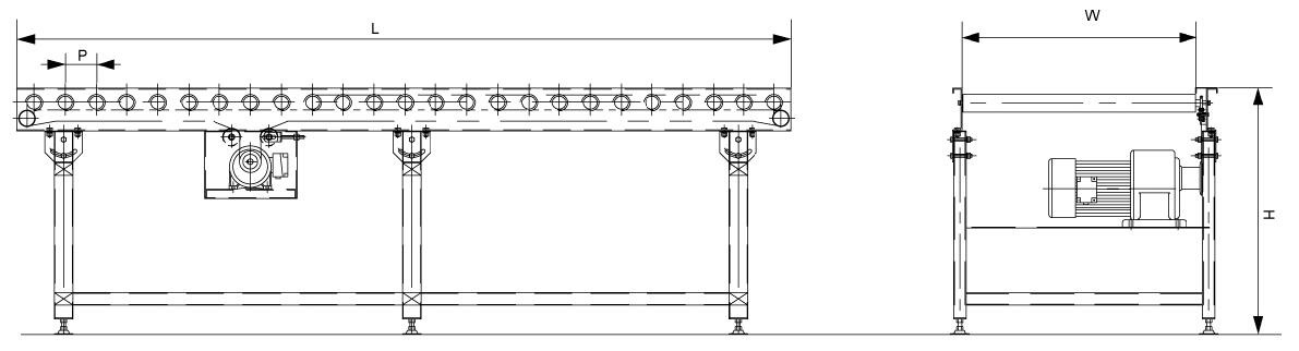 transportador de rolo acionado por roda dentada