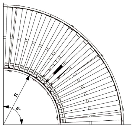 Transportador de rolos curvos acionados por correia 