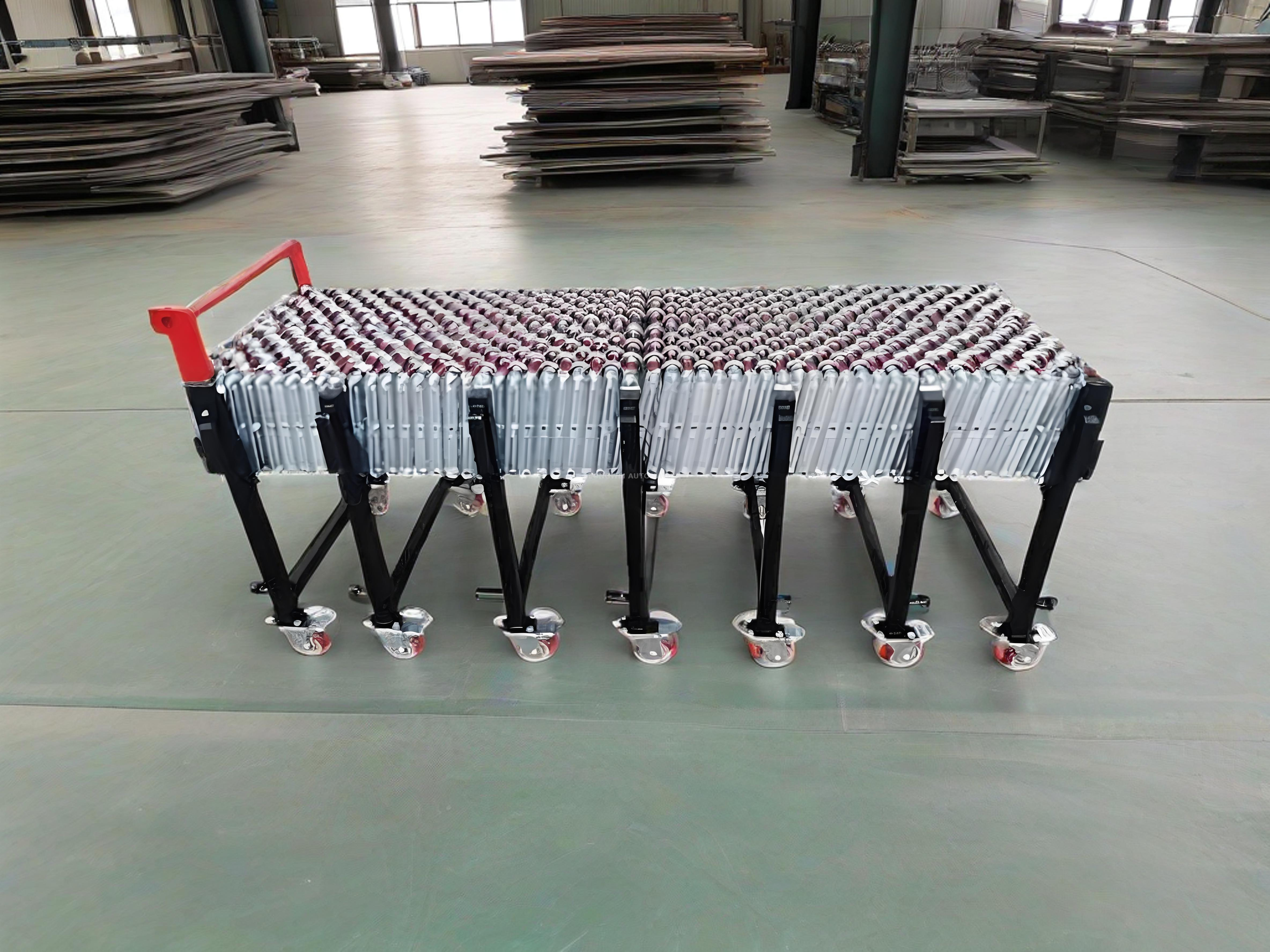 Transportador de roda de aço extensível flexível para manuseio de material