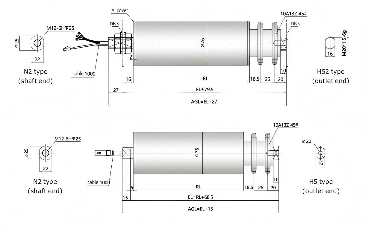 Dimens&atilde;o do acionamento do motor de roda dentada DGBL76