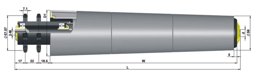 Rolo de manga c&ocirc;nica com roda dentada de pol&iacute;mero TP624