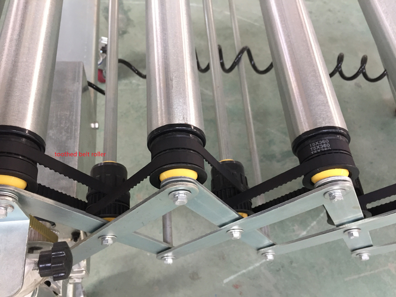 transportador de rolos acionado por correia dentada motorizada expans&iacute;vel e flex&iacute;vel