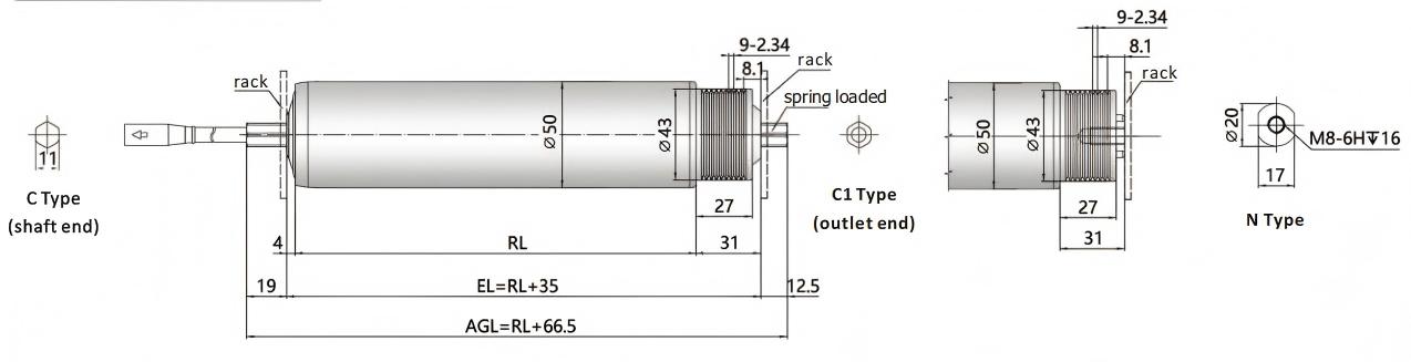 DGBL50A Poly-V Belt Pollely Motor Direct Dimensions Dimensions