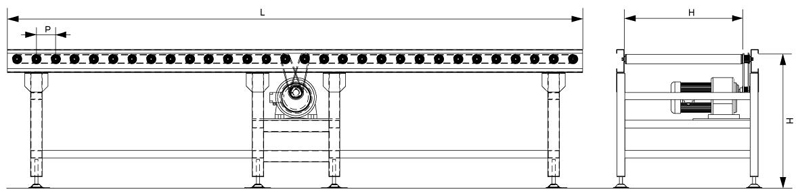 transportador de rolo acionado por correia dentada