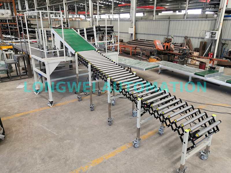 Transportador de rolo de gravidade expansível flexível de rotação 360 para armazém