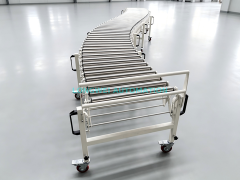 Transportador de rolo de gravidade expansível flexível de rotação 360 para armazém