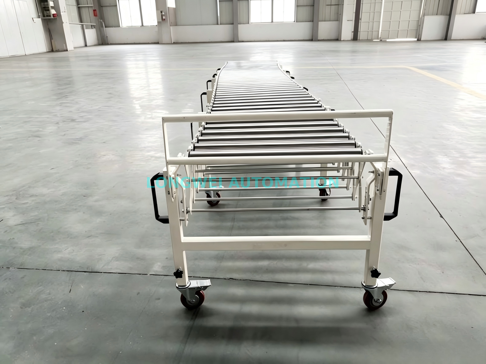 Transportador de rolo de gravidade expansível flexível de rotação 360 para armazém